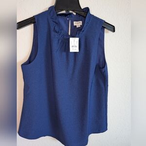 NWT J.Crew Factory Ruffle-Neck Sleeveless Top Navy Blue Blouse | Size Small